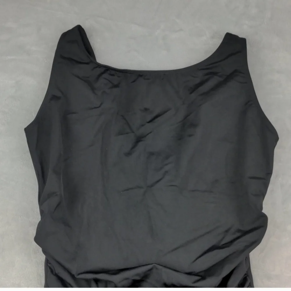 InstantFigure High Neck Ruched Tummy Control Black One Piece Swimsuit - Picture 2 of 6